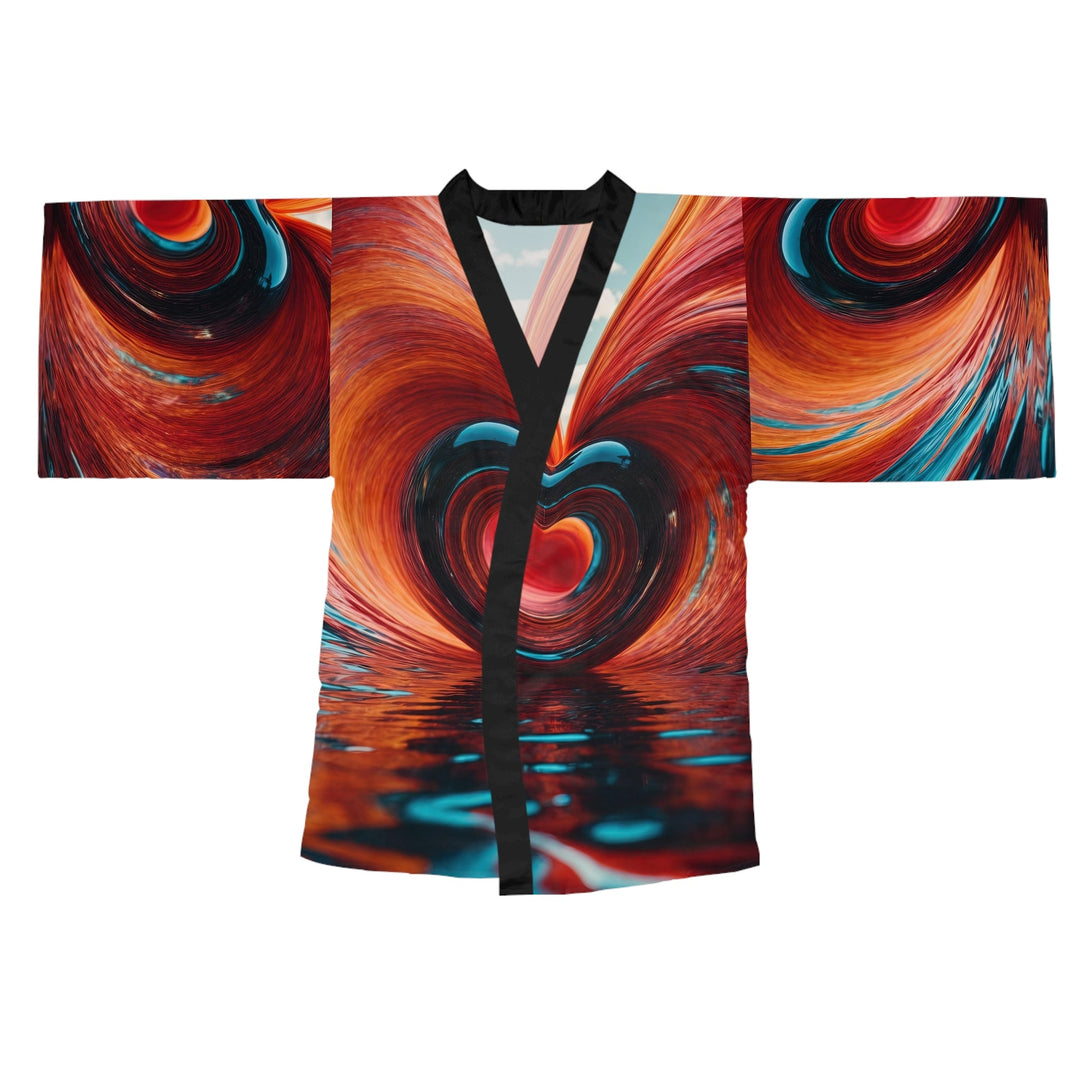 Swirling Heart Reflection - Long Sleeve Kimono Robe - All Over Prints - g(0D·IO) - XS - Black -