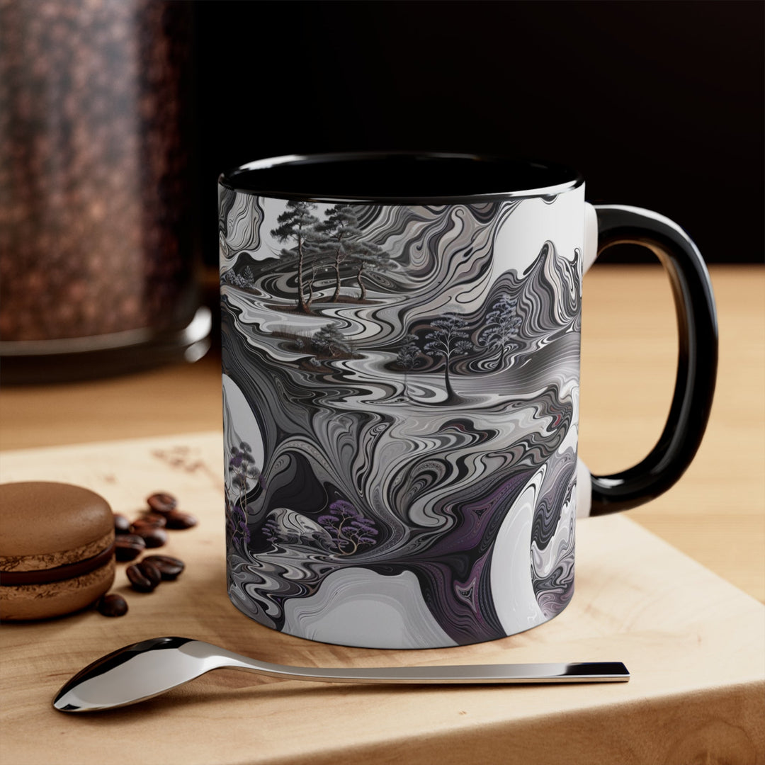 Swirling Monochrome Landscape - Accent Coffee Mug - Mug - g(0D·IO) - Pink - 11oz -