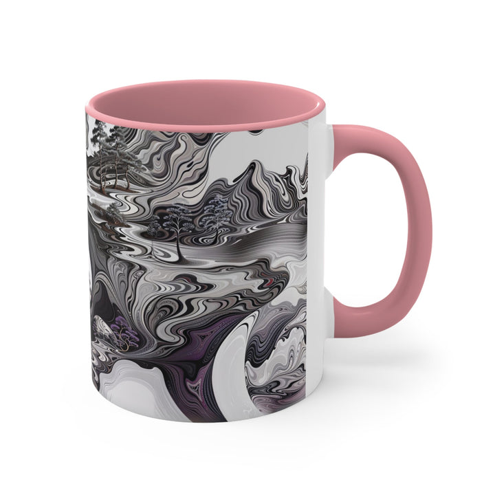 Swirling Monochrome Landscape - Accent Coffee Mug - Mug - g(0D·IO) - Pink - 11oz -