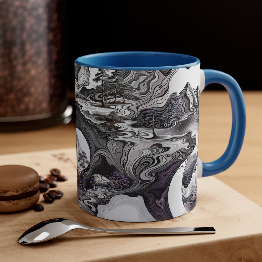 Swirling Monochrome Landscape - Accent Coffee Mug - Mug - g(0D·IO) - Pink - 11oz -