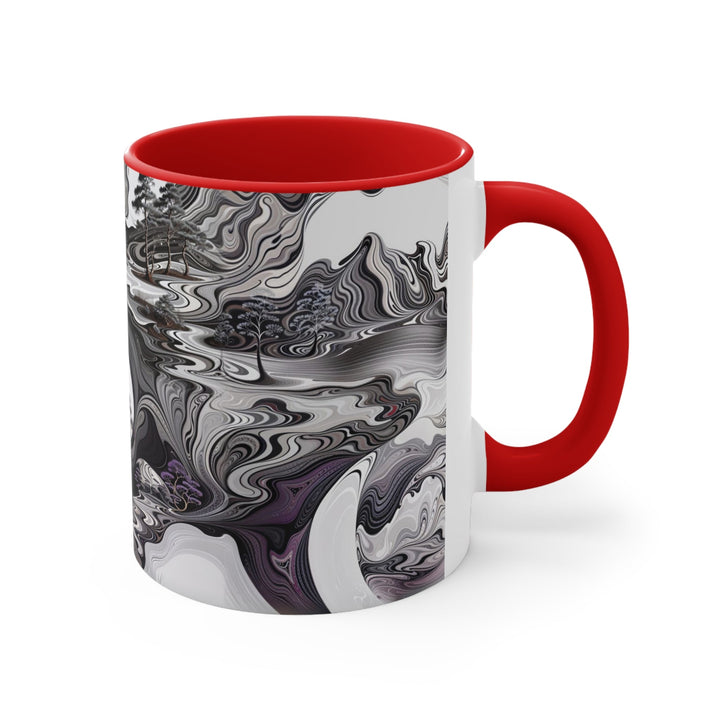 Swirling Monochrome Landscape - Accent Coffee Mug - Mug - g(0D·IO) - Pink - 11oz -