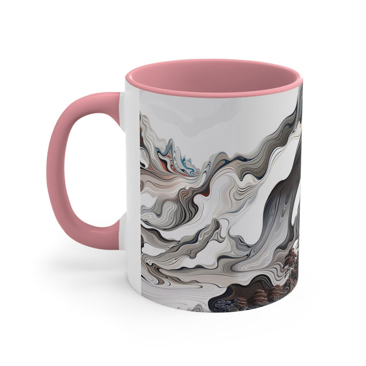 Swirling Monochrome Landscape - Accent Coffee Mug - Mug - g(0D·IO) - Pink - 11oz -