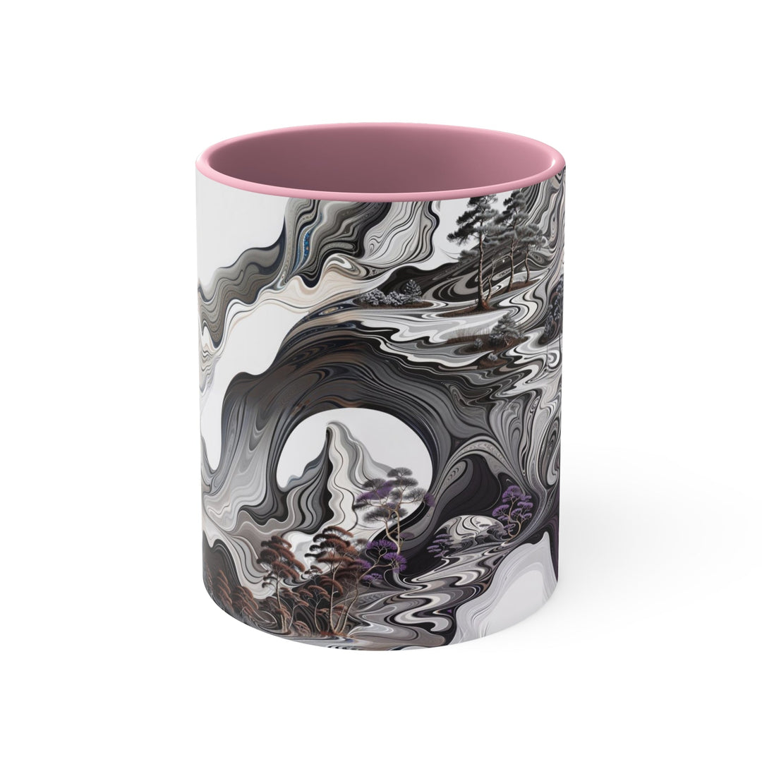 Swirling Monochrome Landscape - Accent Coffee Mug - Mug - g(0D·IO) - Pink - 11oz -