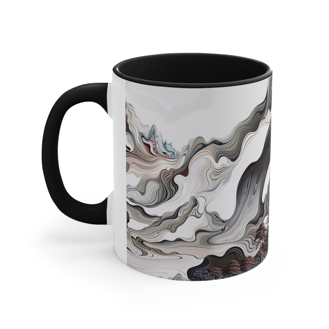 Swirling Monochrome Landscape - Accent Coffee Mug - Mug - g(0D·IO) - Pink - 11oz -