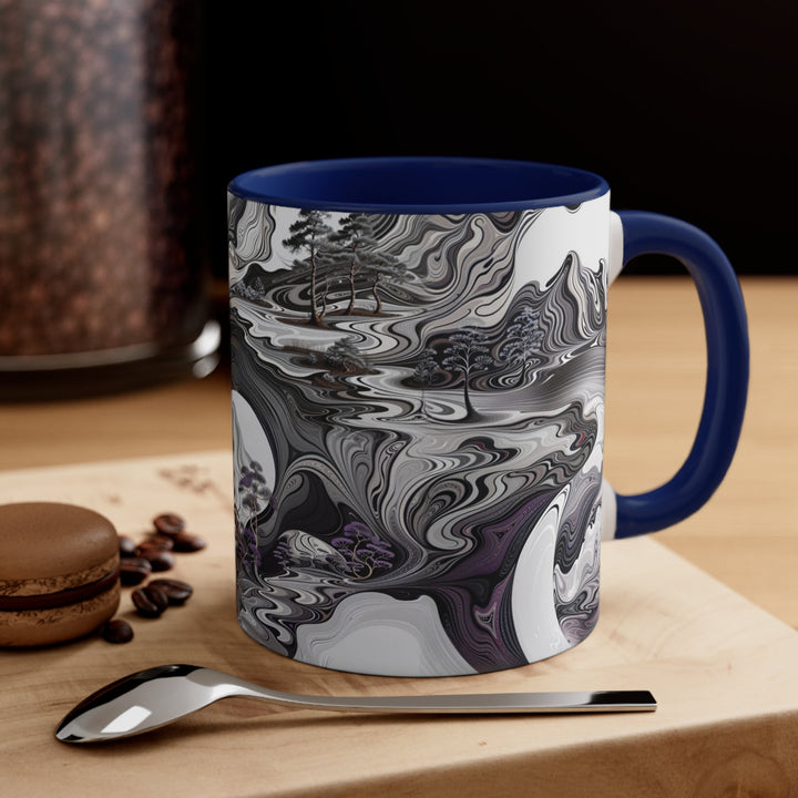 Swirling Monochrome Landscape - Accent Coffee Mug - Mug - g(0D·IO) - Pink - 11oz -