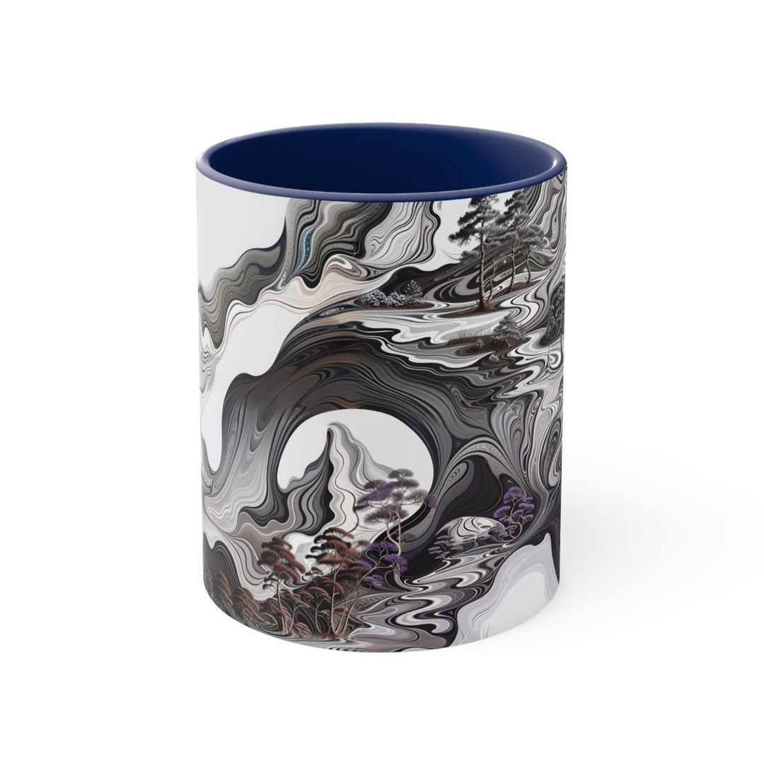 Swirling Monochrome Landscape - Accent Coffee Mug - Mug - g(0D·IO) - Navy - 11oz -