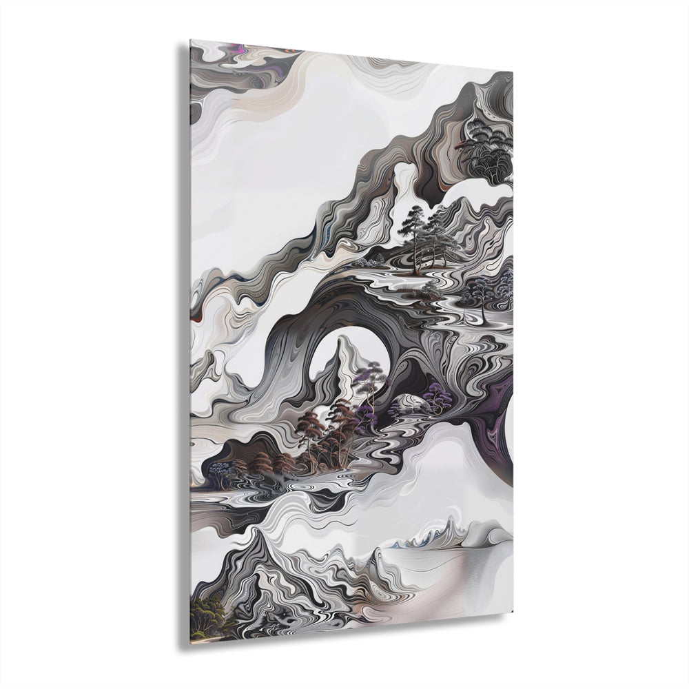 Swirling Monochrome Landscape - Acrylic Prints (French Cleat Hanging) - Home Decor - g(0D·IO) - 24" x 36" (Vertical) - 0.25'' -
