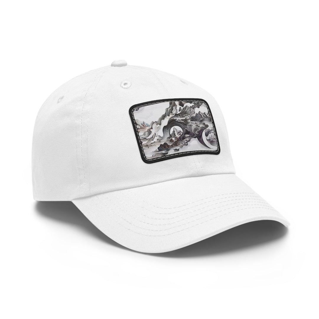 Swirling Monochrome Landscape - Dad Hat - Hats - g(0D·IO) - White / Black patch - Rectangle - One size