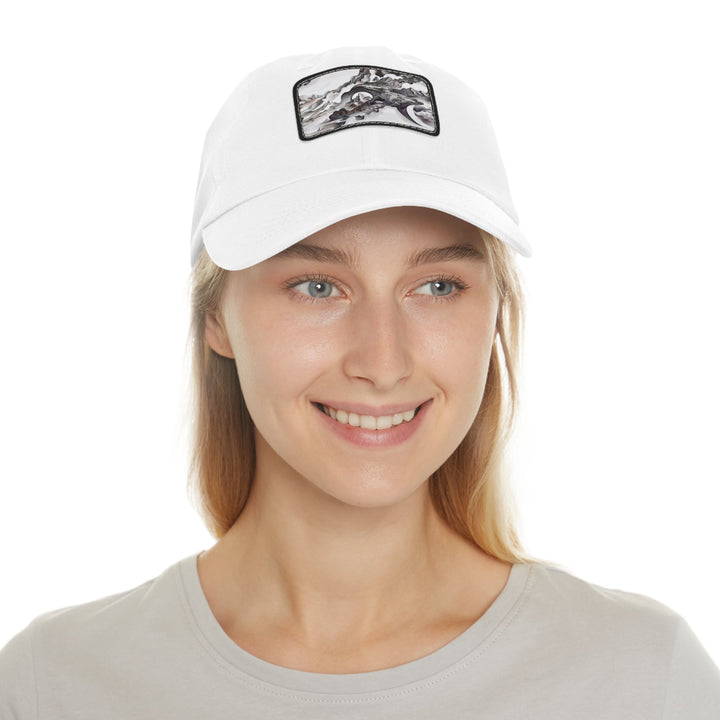 Swirling Monochrome Landscape - Dad Hat - Hats - g(0D·IO) - White / Black patch - Rectangle - One size