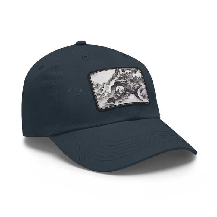 Swirling Monochrome Landscape - Dad Hat - Hats - g(0D·IO) - White / Black patch - Rectangle - One size