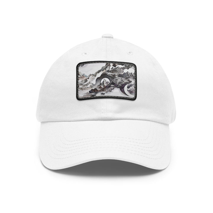 Swirling Monochrome Landscape - Dad Hat - Hats - g(0D·IO) - White / Black patch - Rectangle - One size