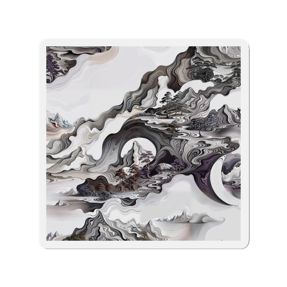 Swirling Monochrome Landscape - Die-cut Magnet - Home Decor - g(0D·IO) - 3" x 3" - Die-Cut - 1 pc