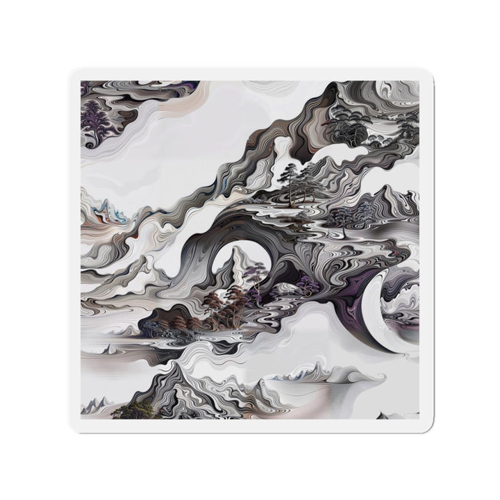 Swirling Monochrome Landscape - Die-cut Magnet - Home Decor - g(0D·IO) - 5" x 5" - Die-Cut - 1 pc