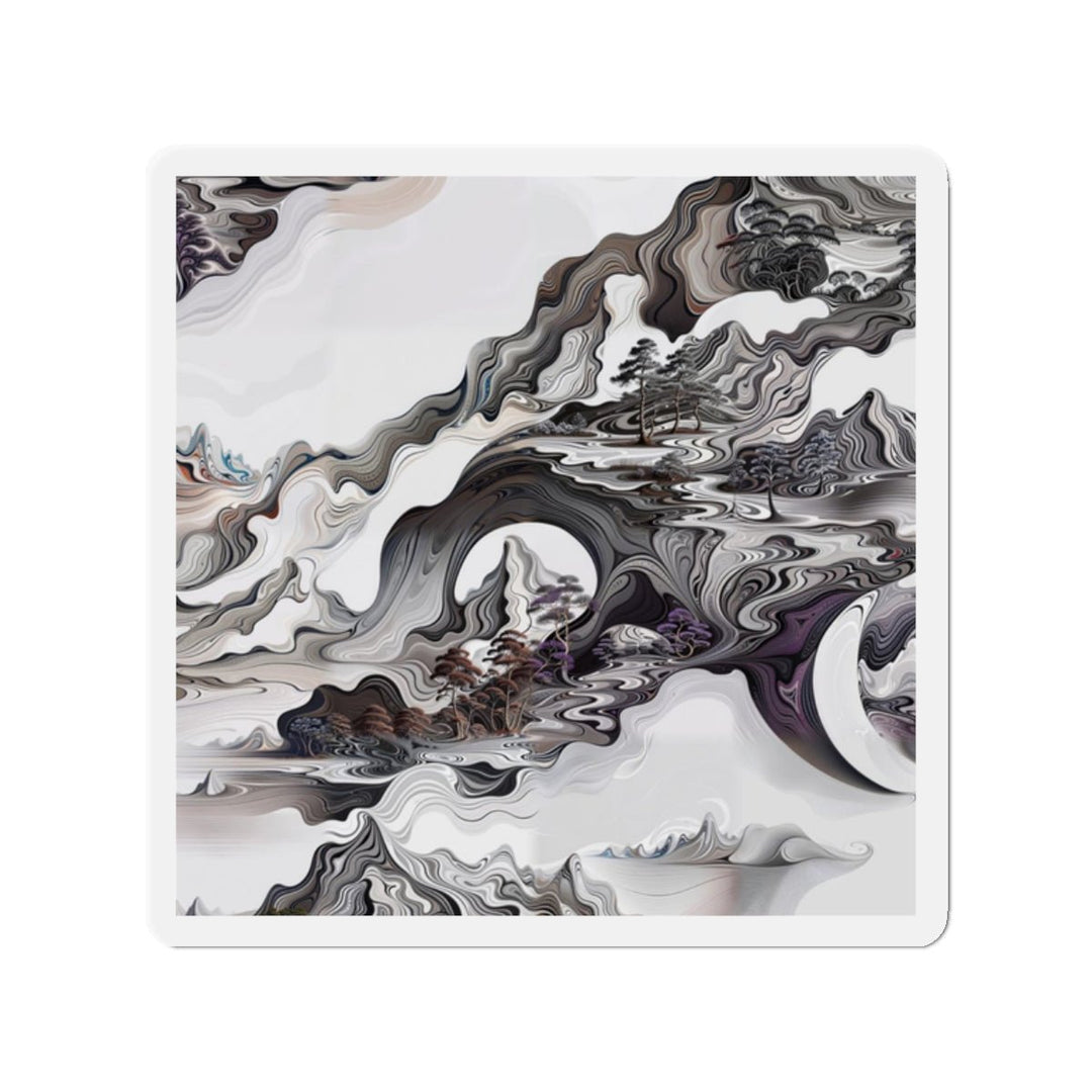 Swirling Monochrome Landscape - Die-cut Magnet - Home Decor - g(0D·IO) - 2" x 2" - Die-Cut - 1 pc