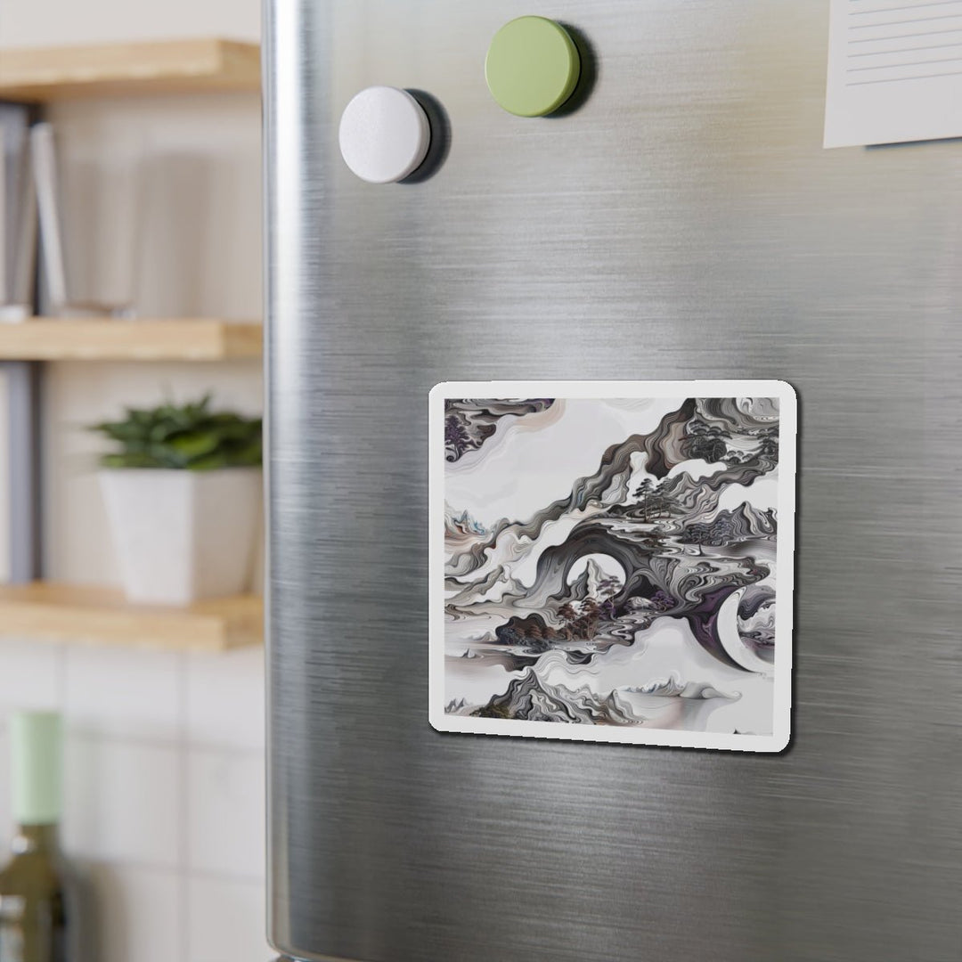 Swirling Monochrome Landscape - Die-cut Magnet - Home Decor - g(0D·IO) - 6 × 6" - Die-Cut - 1 pc