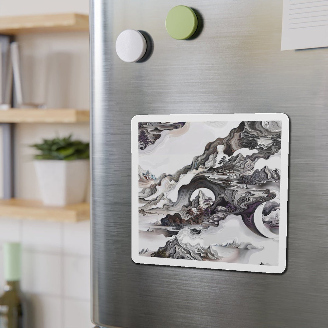 Swirling Monochrome Landscape - Die-cut Magnet - Home Decor - g(0D·IO) - 6 × 6" - Die-Cut - 1 pc