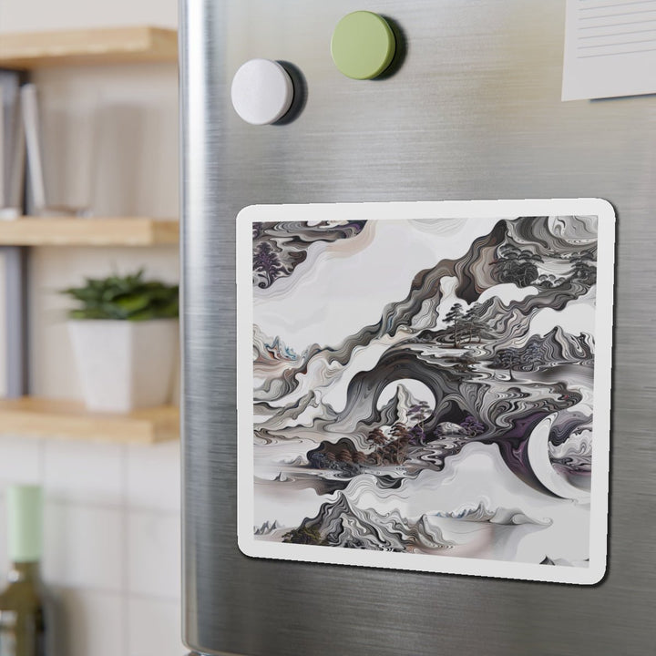 Swirling Monochrome Landscape - Die-cut Magnet - Home Decor - g(0D·IO) - 6 × 6" - Die-Cut - 1 pc