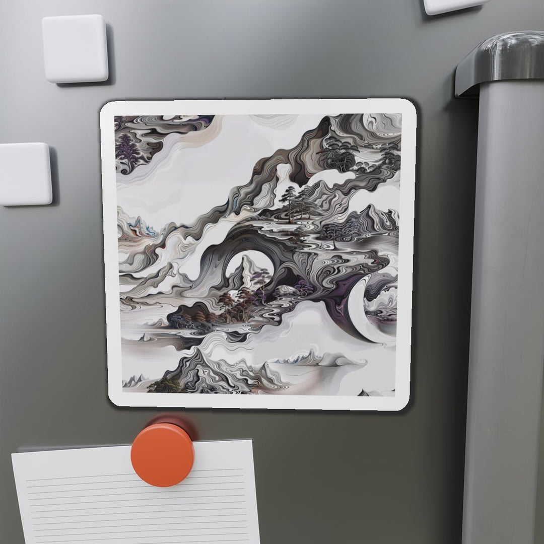 Swirling Monochrome Landscape - Die-cut Magnet - Home Decor - g(0D·IO) - 6 × 6" - Die-Cut - 1 pc