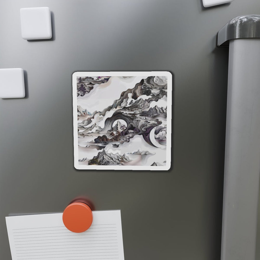 Swirling Monochrome Landscape - Die-cut Magnet - Home Decor - g(0D·IO) - 6 × 6" - Die-Cut - 1 pc