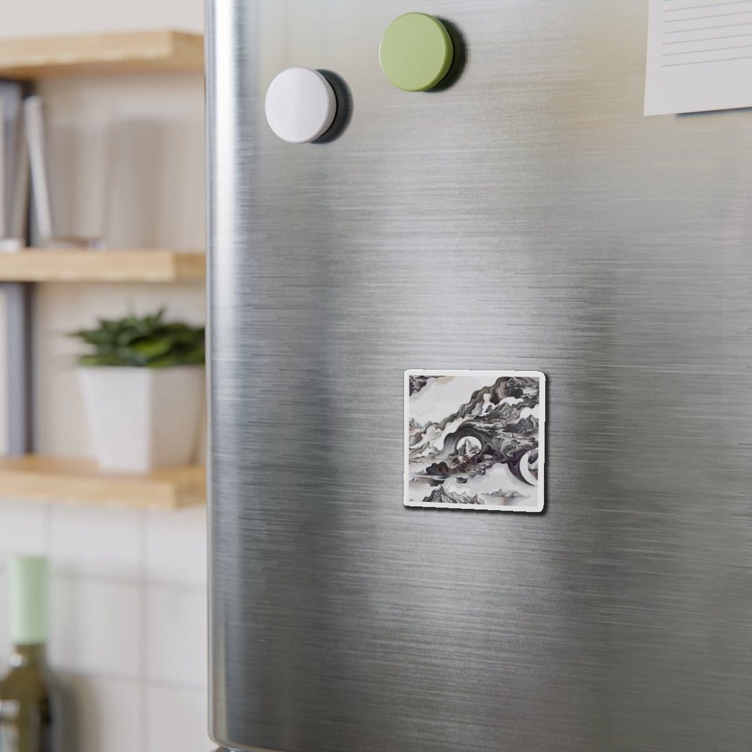 Swirling Monochrome Landscape - Die-cut Magnet - Home Decor - g(0D·IO) - 6 × 6" - Die-Cut - 1 pc