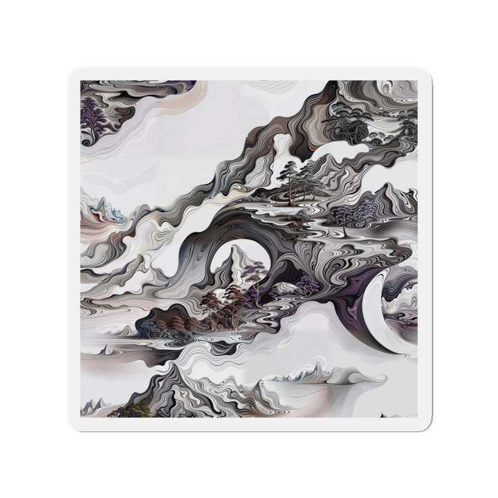 Swirling Monochrome Landscape - Die-cut Magnet - Home Decor - g(0D·IO) - 4" x 4" - Die-Cut - 1 pc