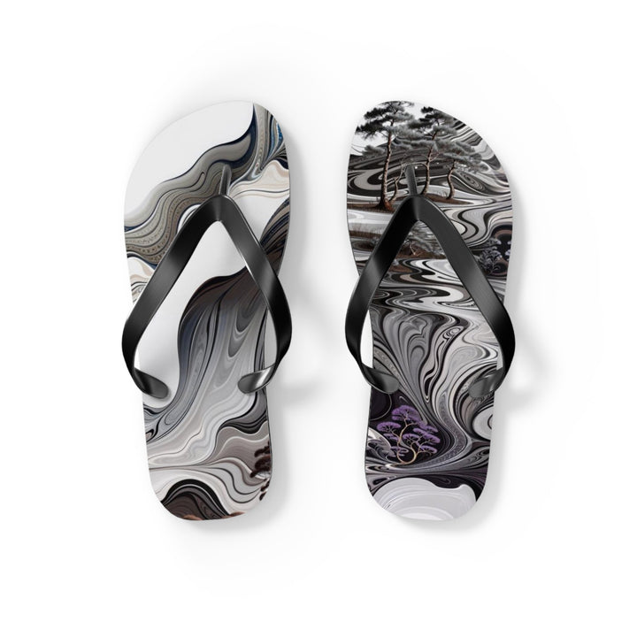 Swirling Monochrome Landscape - Flip Flops - Shoes - g(0D·IO) - S - Black sole -