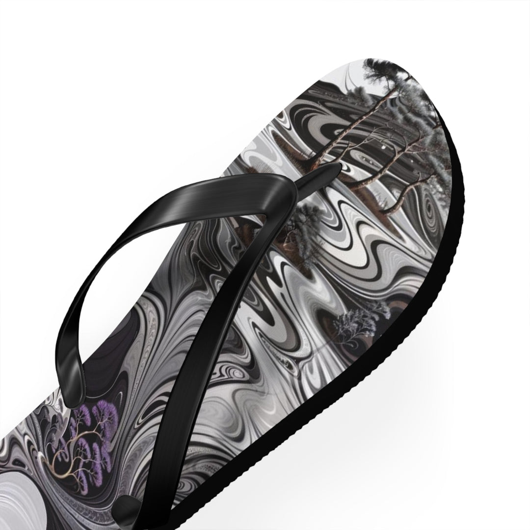 Swirling Monochrome Landscape - Flip Flops - Shoes - g(0D·IO) - XL - Black sole -