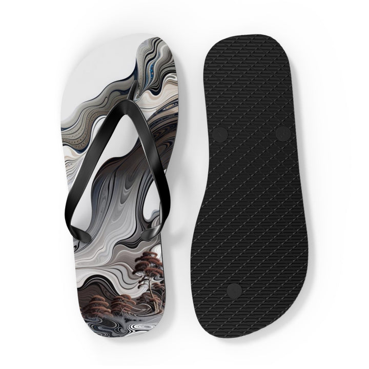 Swirling Monochrome Landscape - Flip Flops - Shoes - g(0D·IO) - XL - Black sole -