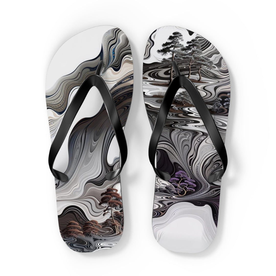 Swirling Monochrome Landscape - Flip Flops - Shoes - g(0D·IO) - XL - Black sole -