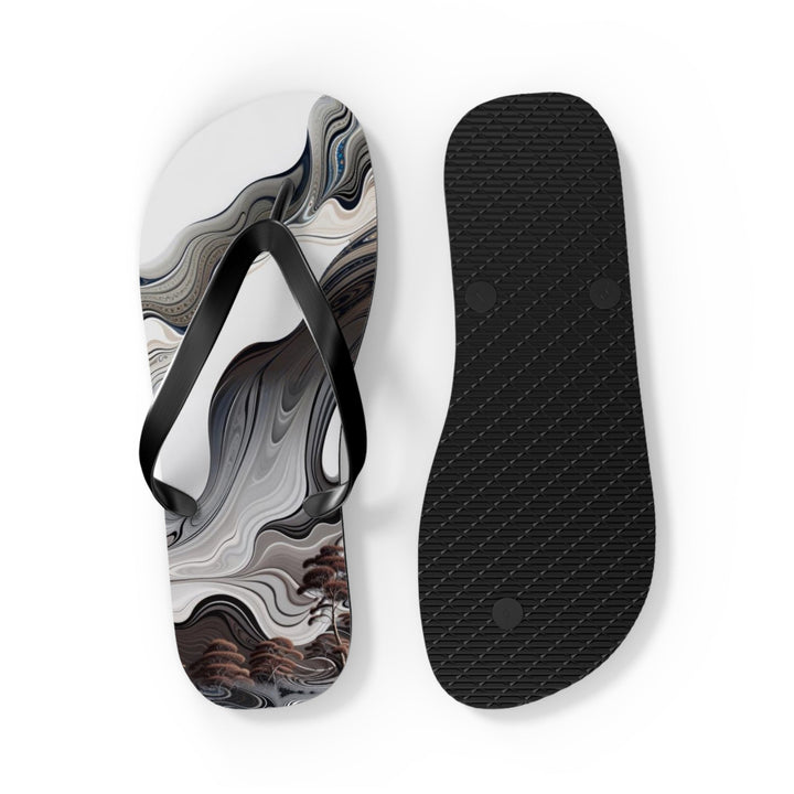 Swirling Monochrome Landscape - Flip Flops - Shoes - g(0D·IO) - XL - Black sole -