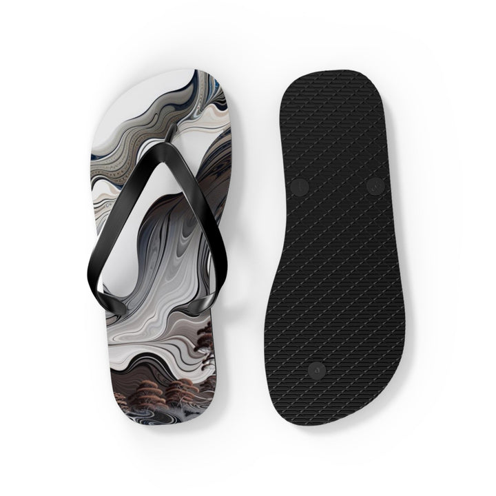 Swirling Monochrome Landscape - Flip Flops - Shoes - g(0D·IO) - XL - Black sole -