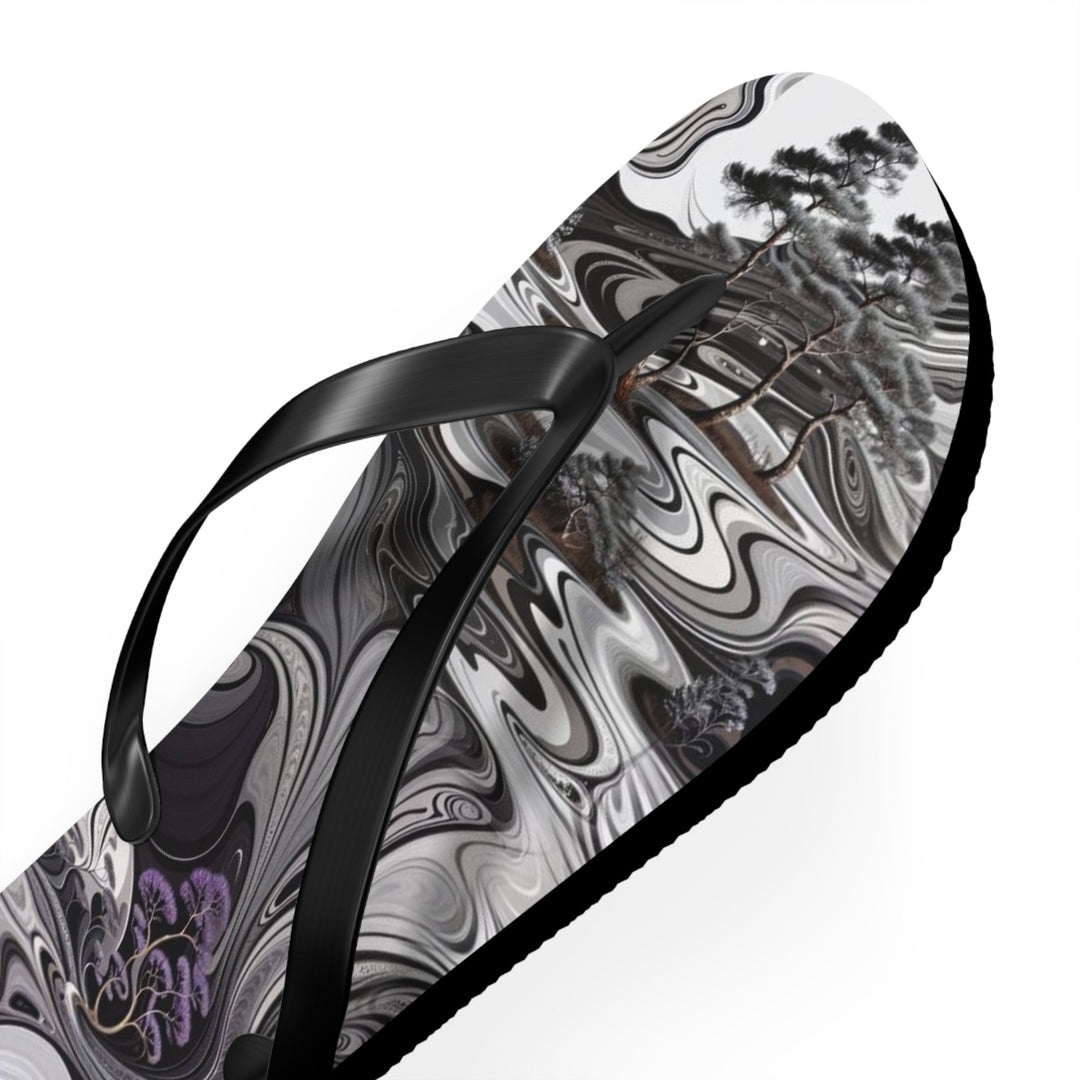 Swirling Monochrome Landscape - Flip Flops - Shoes - g(0D·IO) - XL - Black sole -