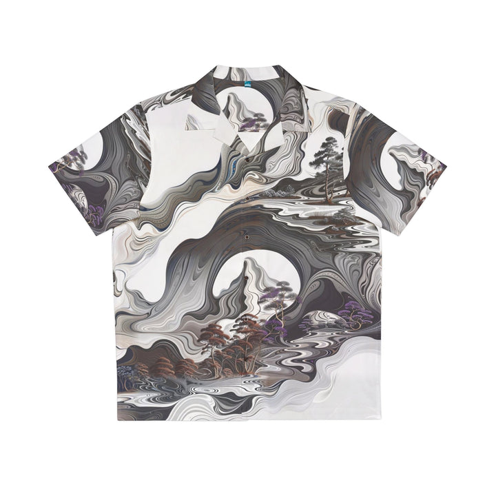 Swirling Monochrome Landscape - Men's Hawaiian Shirt - All Over Prints - g(0D·IO) - S - Black -