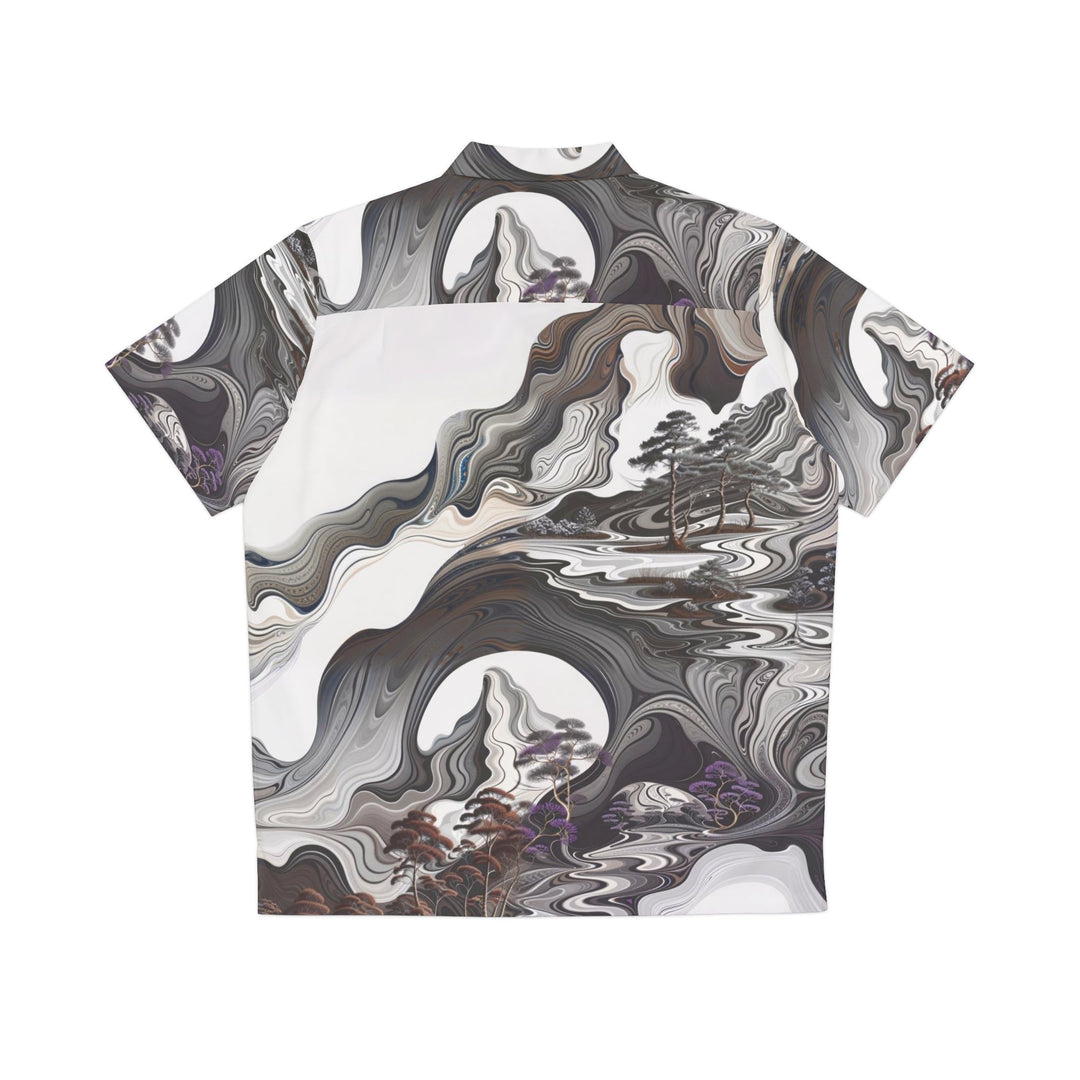 Swirling Monochrome Landscape - Men's Hawaiian Shirt - All Over Prints - g(0D·IO) - S - Black -