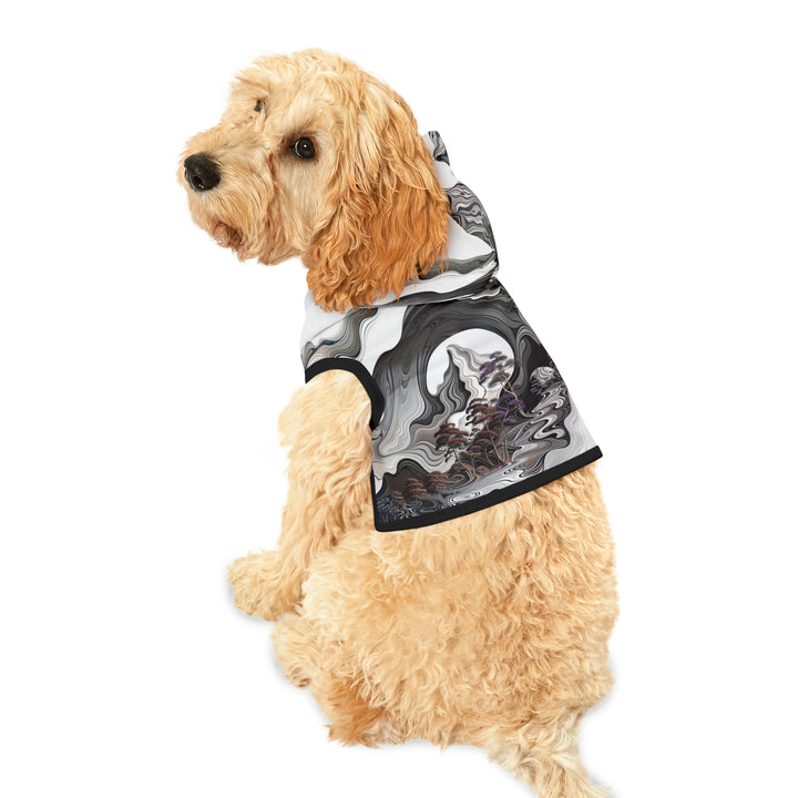 Swirling Monochrome Landscape - Pet Hoodie - Pets - g(0D·IO) - XXS - Black Rib -