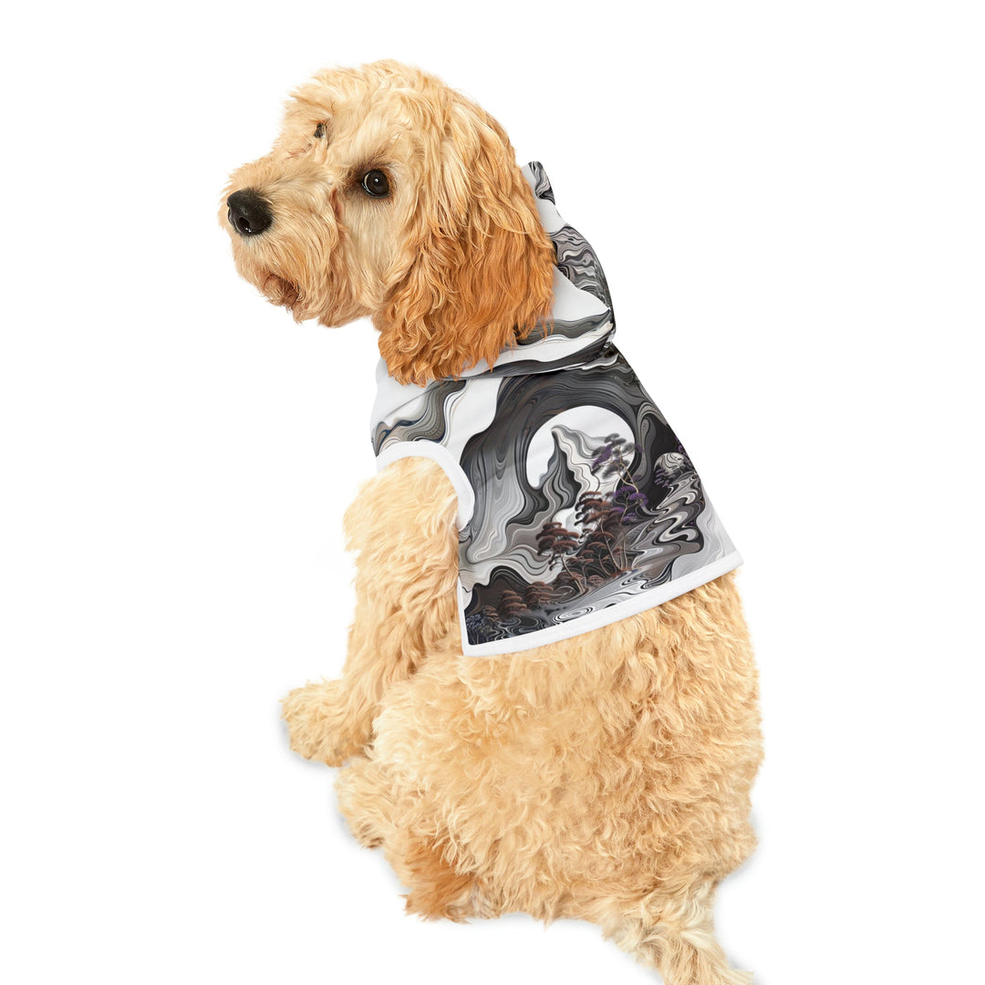 Swirling Monochrome Landscape - Pet Hoodie - Pets - g(0D·IO) - XXS - Black Rib -