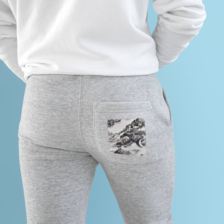 Swirling Monochrome Landscape - Premium Fleece Joggers - Trousers - g(0D·IO) - Charcoal Heather - M -