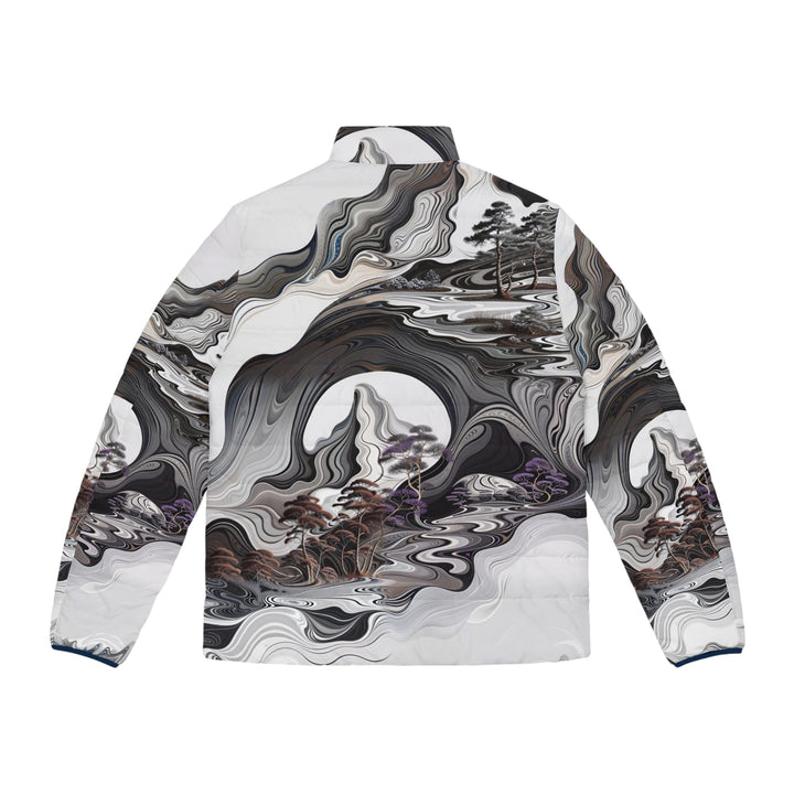 Swirling Monochrome Landscape - Puffer Jacket - All Over Prints - g(0D·IO) - S - Black zipper -