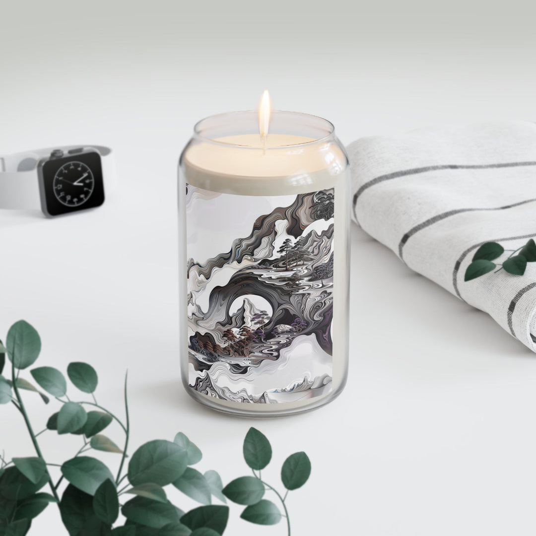 Swirling Monochrome Landscape - Scented Candle - Home Decor - g(0D·IO) - Vanilla Bean - 13.75oz -