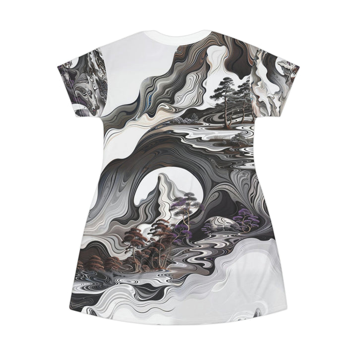 Swirling Monochrome Landscape - T-Shirt Dress - All Over Prints - g(0D·IO) - XS - -