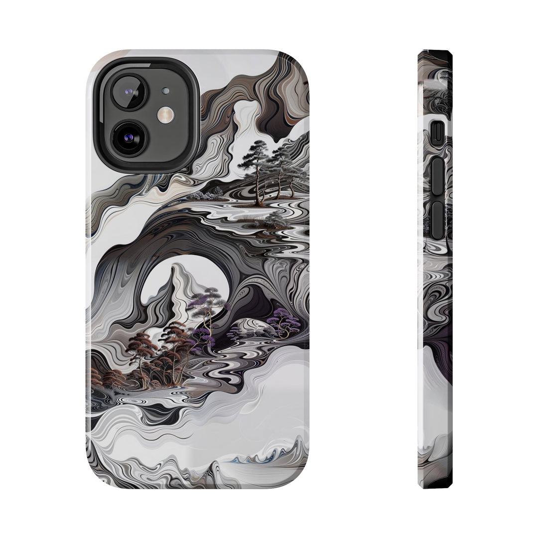 Swirling Monochrome Landscape - Tough Phone Case - Phone Case - g(0D·IO) - iPhone 12 Mini - -