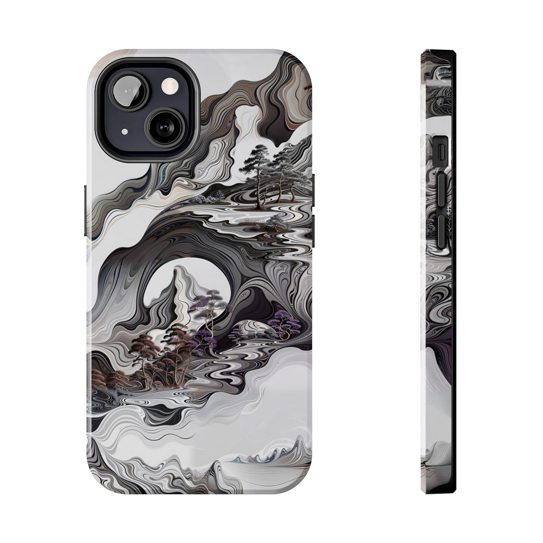 Swirling Monochrome Landscape - Tough Phone Case - Phone Case - g(0D·IO) - iPhone 13 - -