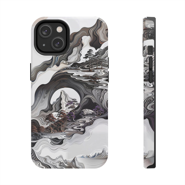 Swirling Monochrome Landscape - Tough Phone Case - Phone Case - g(0D·IO) - iPhone 14 - -