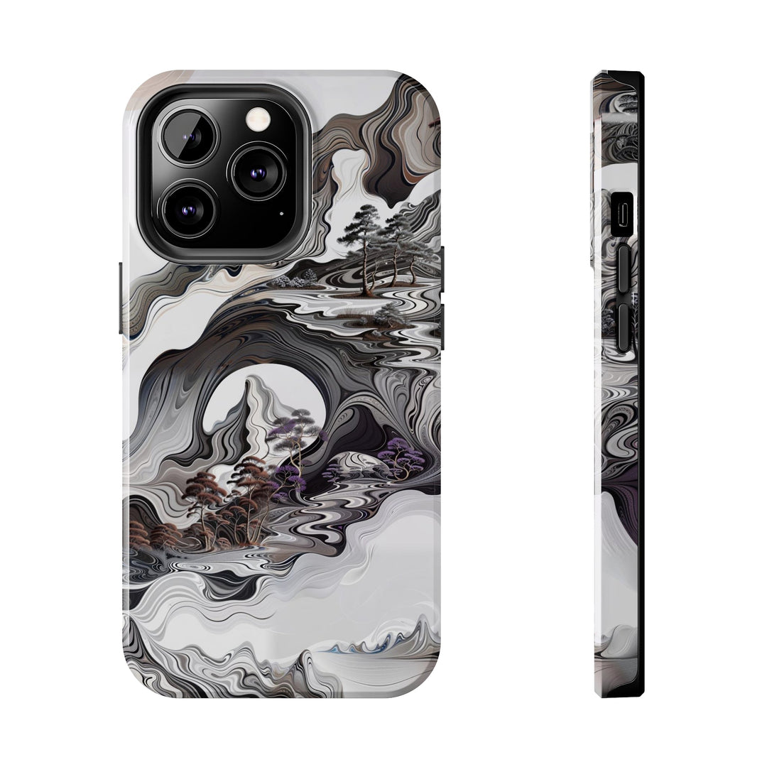 Swirling Monochrome Landscape - Tough Phone Case - Phone Case - g(0D·IO) - iPhone 13 Pro - -