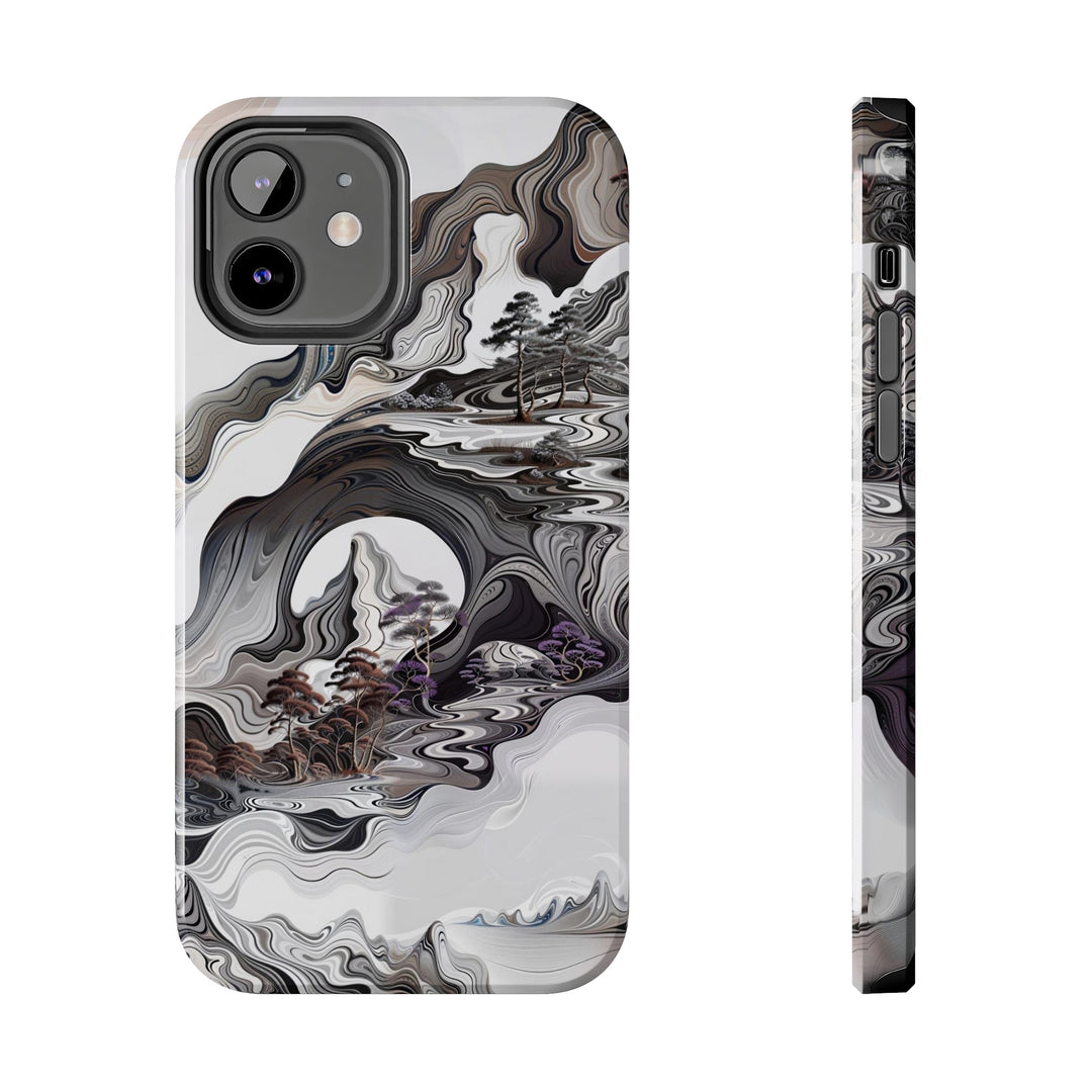 Swirling Monochrome Landscape - Tough Phone Case - Phone Case - g(0D·IO) - iPhone 12 - -