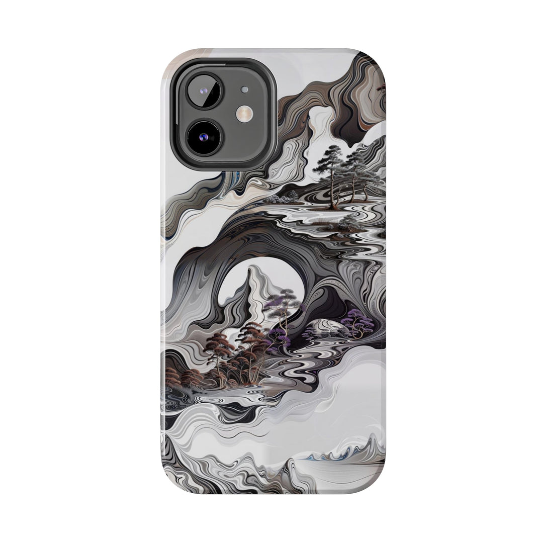 Swirling Monochrome Landscape - Tough Phone Case - Phone Case - g(0D·IO) - iPhone 13 Mini - -