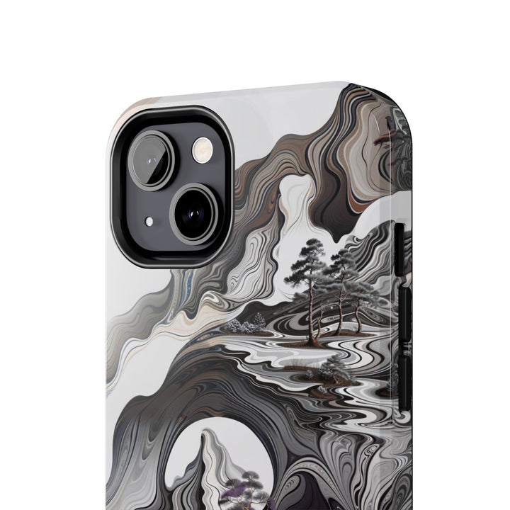 Swirling Monochrome Landscape - Tough Phone Case - Phone Case - g(0D·IO) - iPhone 13 Mini - -