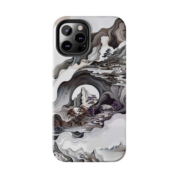 Swirling Monochrome Landscape - Tough Phone Case - Phone Case - g(0D·IO) - iPhone 13 Mini - -