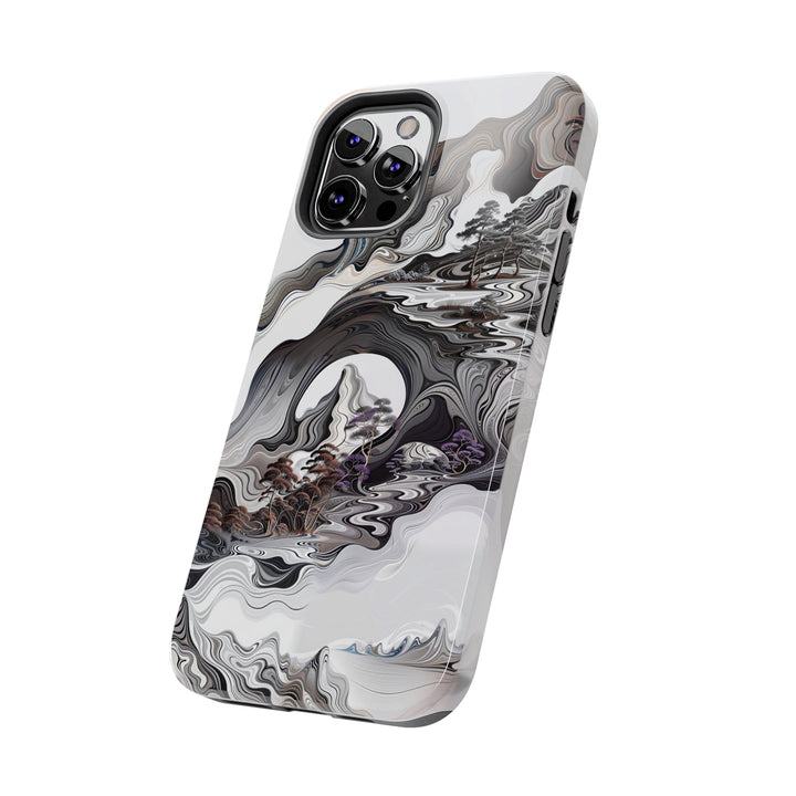 Swirling Monochrome Landscape - Tough Phone Case - Phone Case - g(0D·IO) - iPhone 13 Mini - -