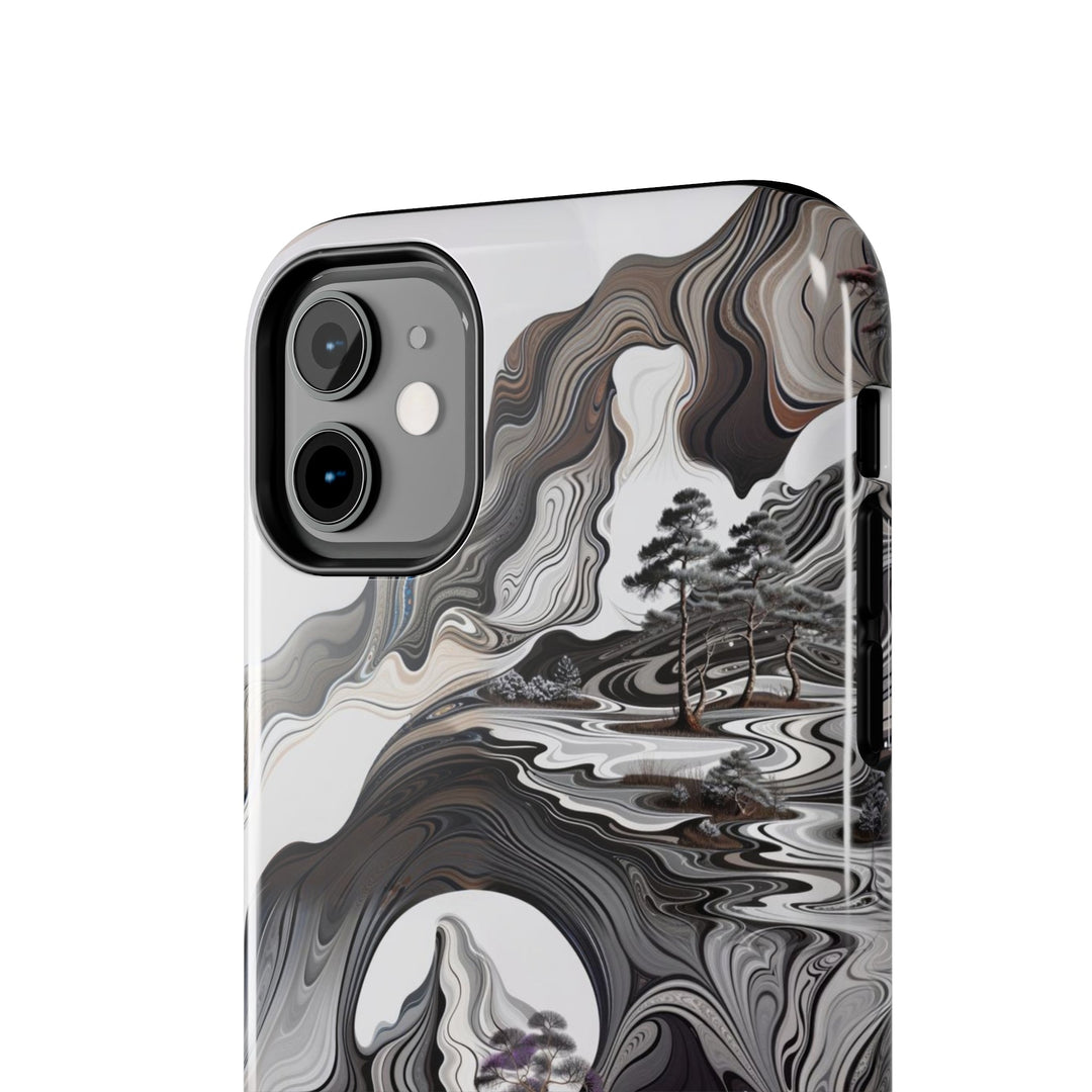 Swirling Monochrome Landscape - Tough Phone Case - Phone Case - g(0D·IO) - iPhone 13 Mini - -